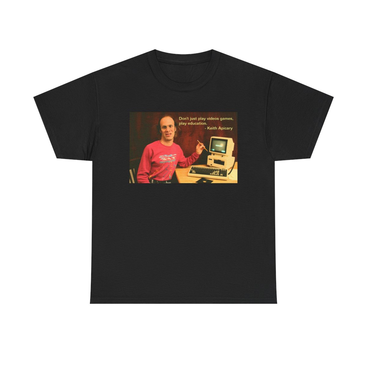 Keith Apicary Retro Computer Photo Tee | Vintage Tech Humor T-Shirt Nathan Barnatt - alternate angle 2, merchandise