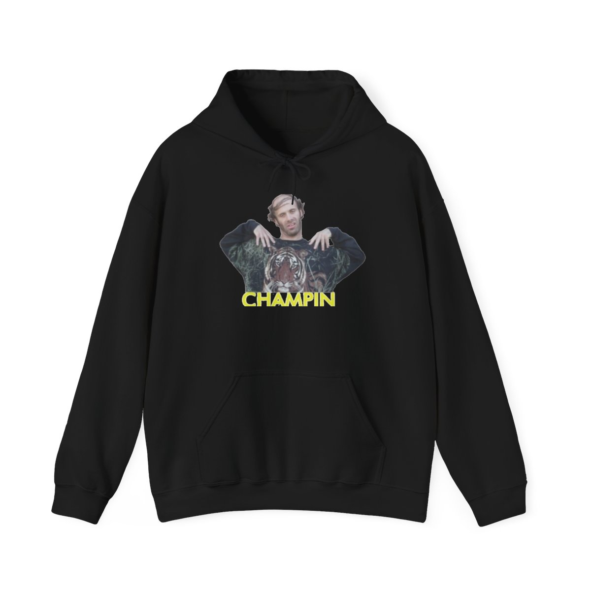 Champion Graphic Hoodie | Vintage Style Photo Print, Yellow Text Nathan Barnatt - alternate angle 2, merchandise
