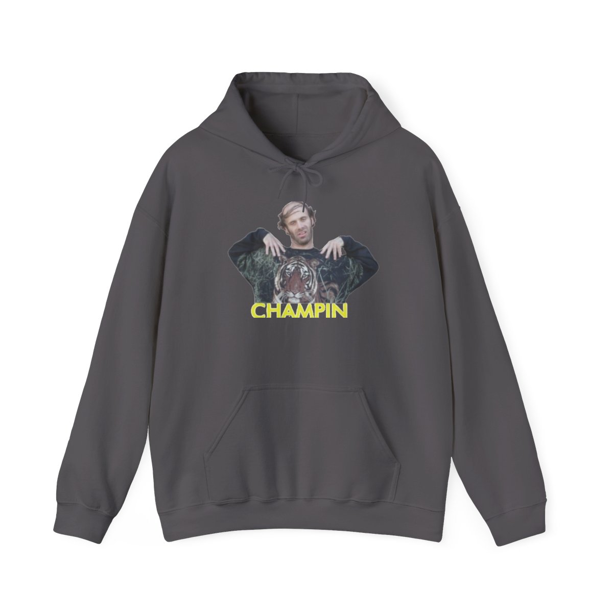 Champion Graphic Hoodie | Vintage Style Photo Print, Yellow Text Nathan Barnatt - alternate angle 3, merchandise